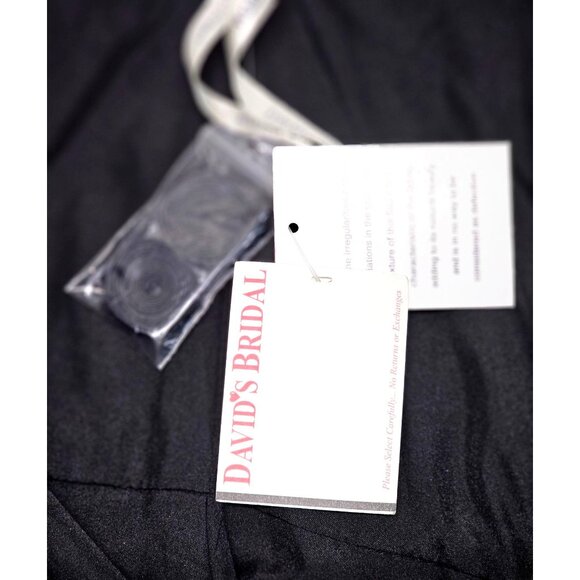 Davids Bridal Women's Black Strapless Taffeta Dress Feather Detail Size 10 369 - Picture 9 of 10